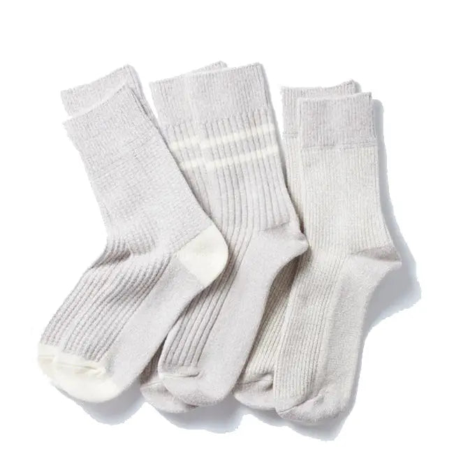 Rototo Recycle Cotton / Wool Daily 3 Pack Socks Gray / Off White - pam pam