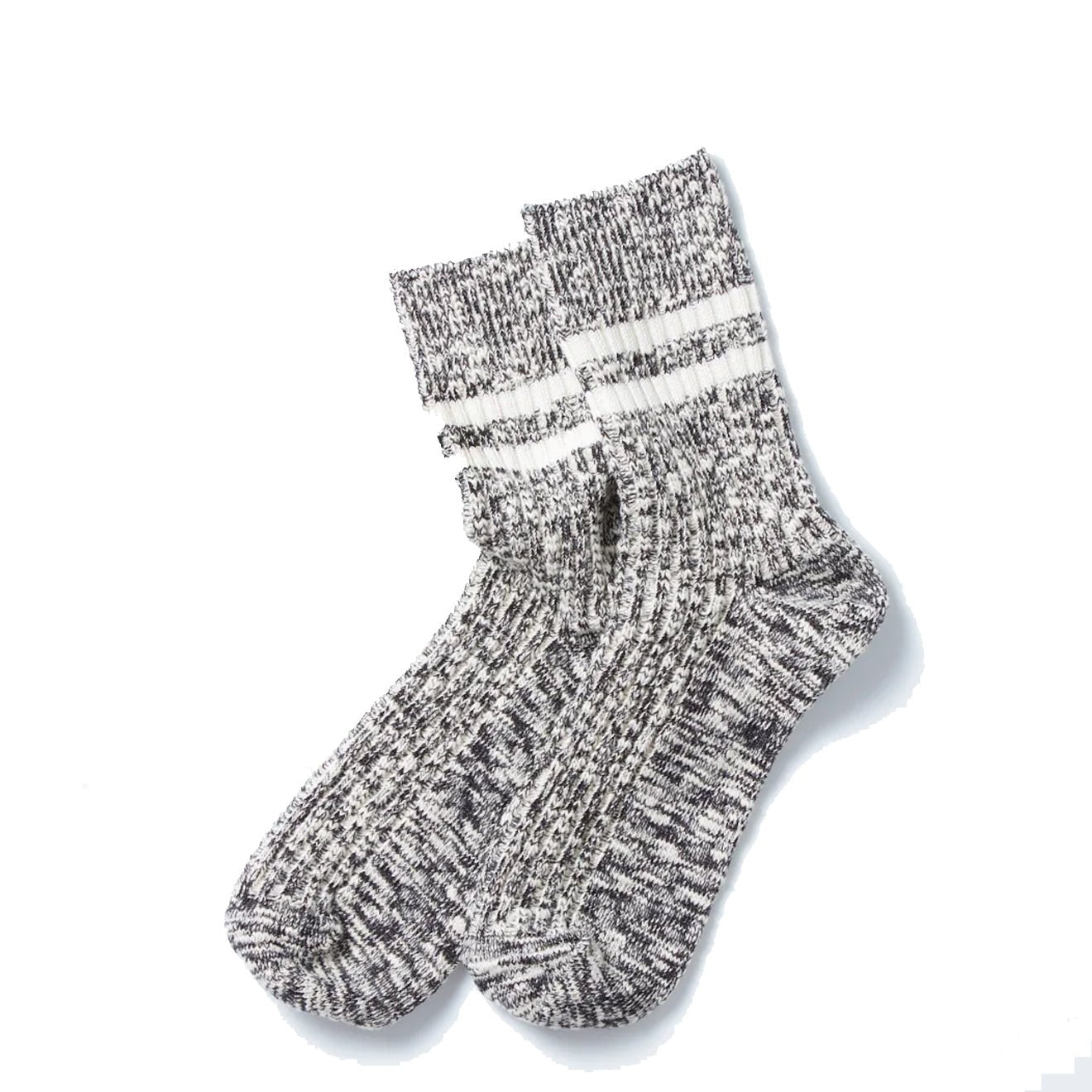 Rototo Two Stripe Slub Sock Black - pam pam