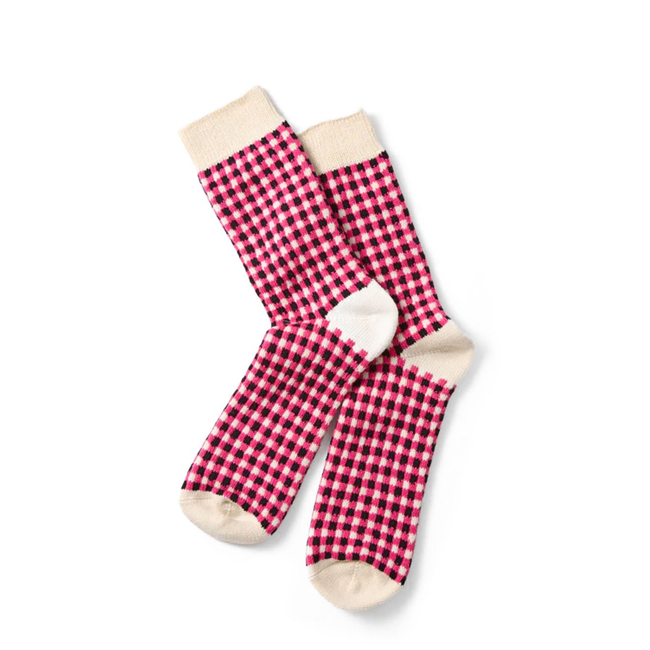 Rototo Womens Gingham Sock Pink / Black - pam pam