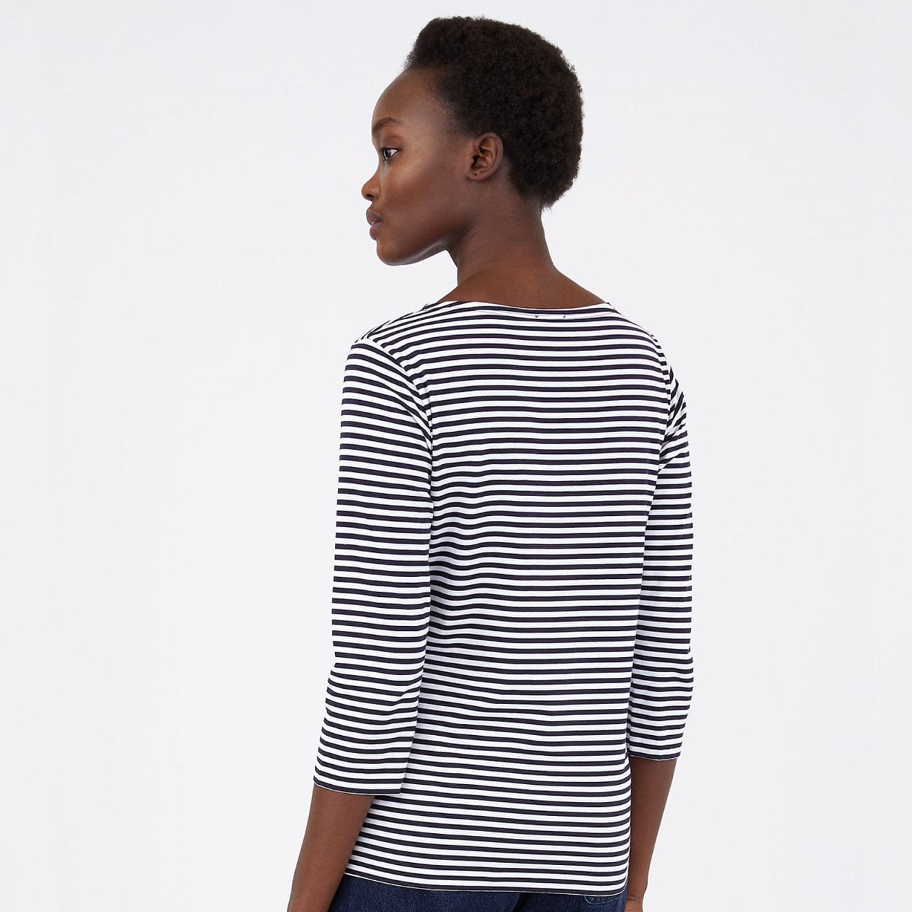 Sunspel 3/4 Sleeve Boat Neck T-Shirt White / Navy Stripe - pam pam