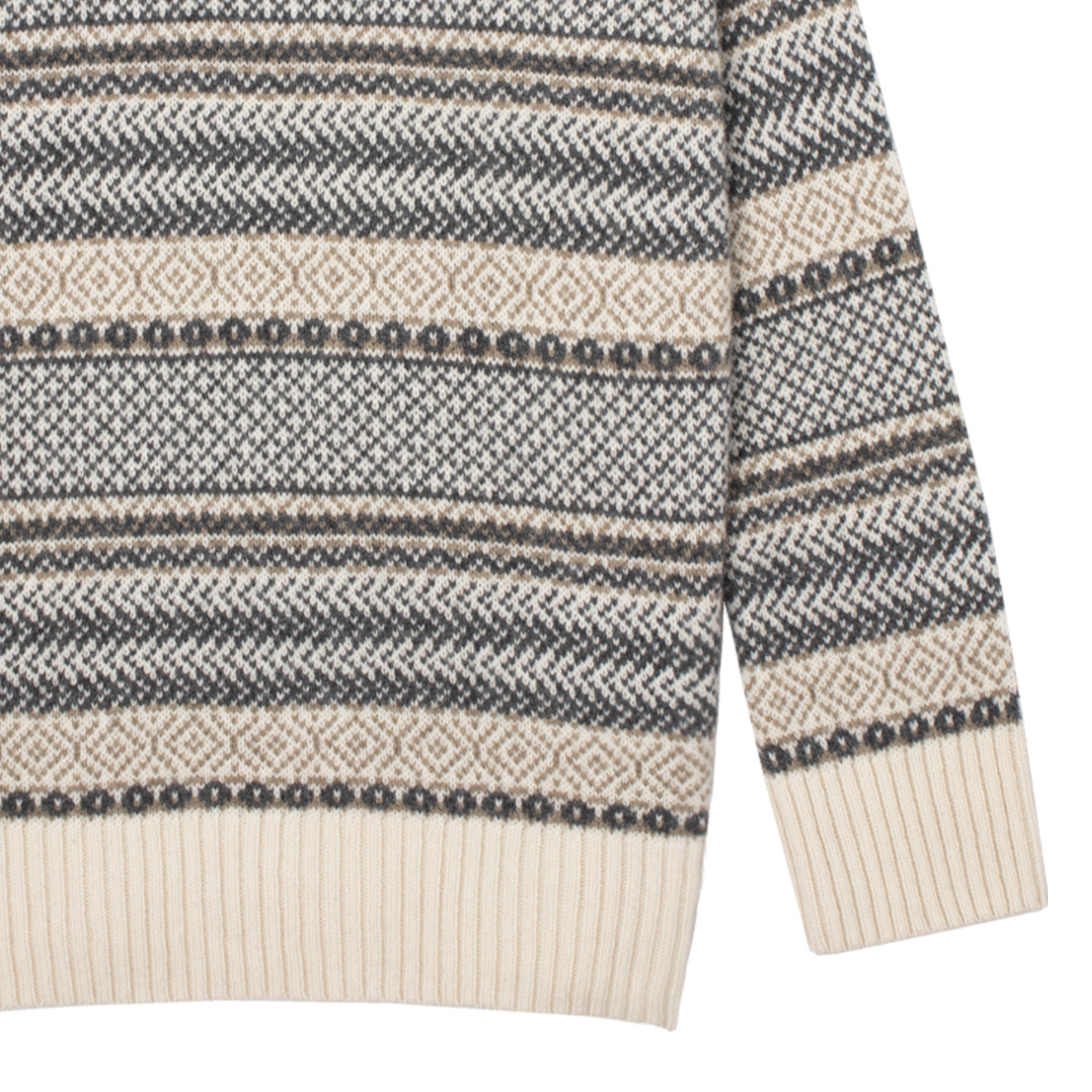 Sunspel Womens Lambswool Fairisle Jumper Ecru / Camel / Charcoal Fairisle - pam pam