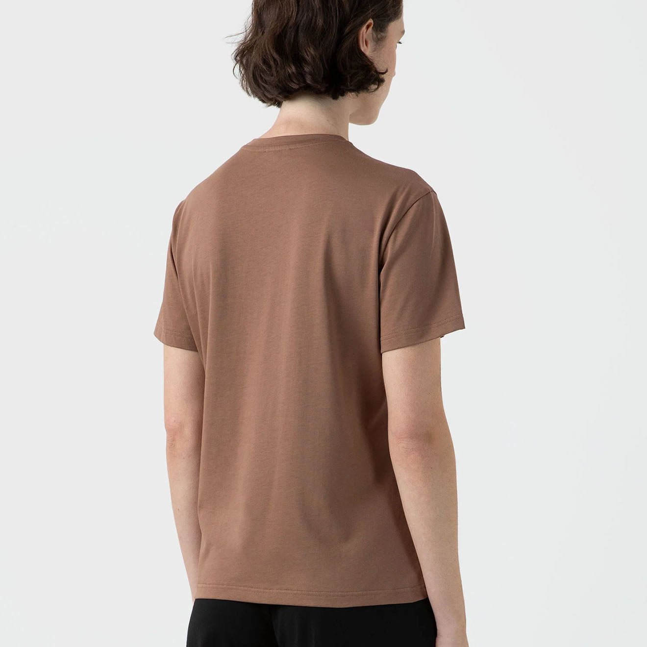 Sunspel Womens Boy Fit Crew Neck T-Shirt Dark Sand - pam pam