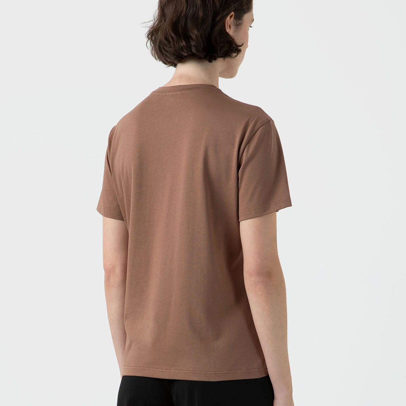 Sunspel Womens Boy Fit Crew Neck T-Shirt Dark Sand - pam pam