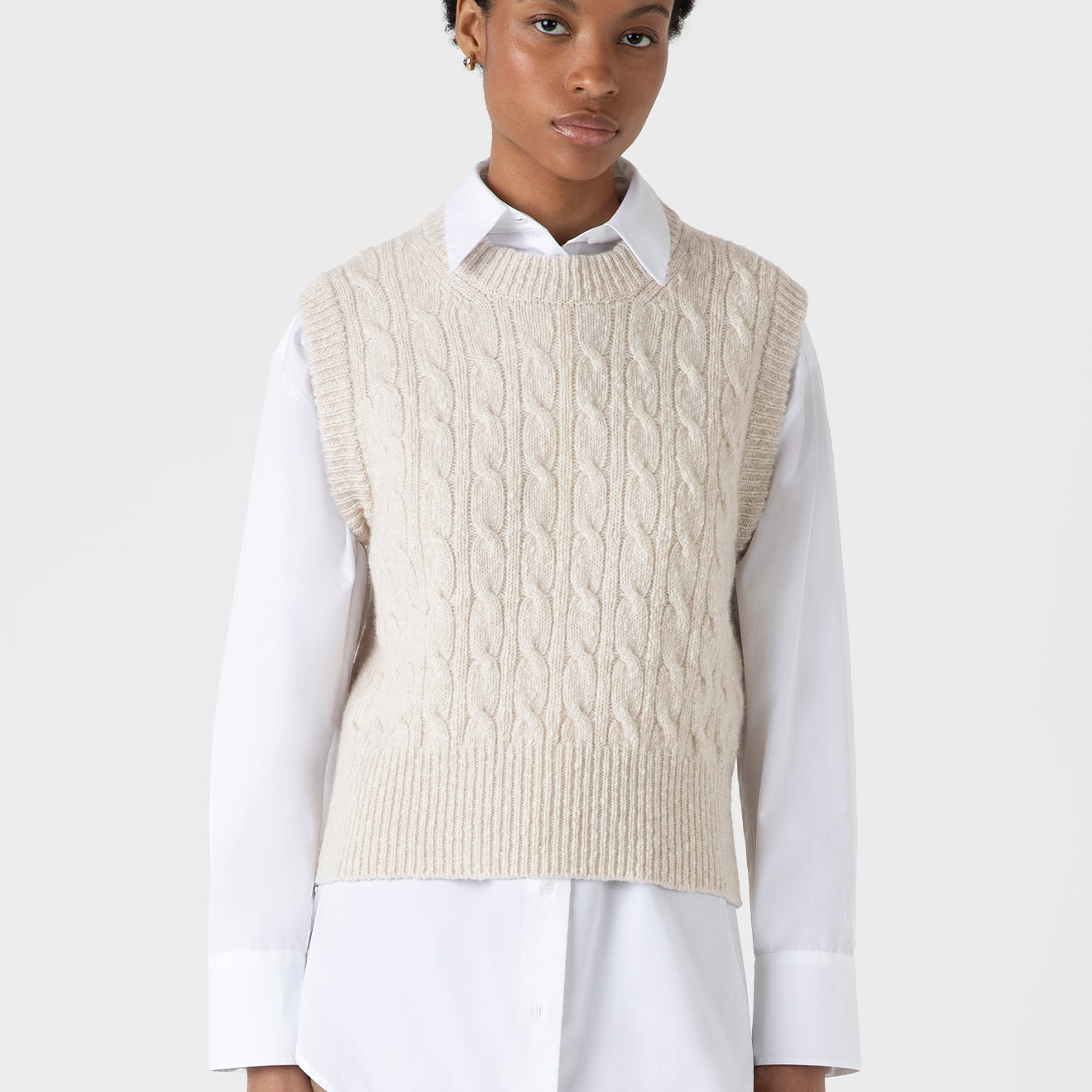 Sunspel Womens Cable Knit Vest Ecru - pam pam