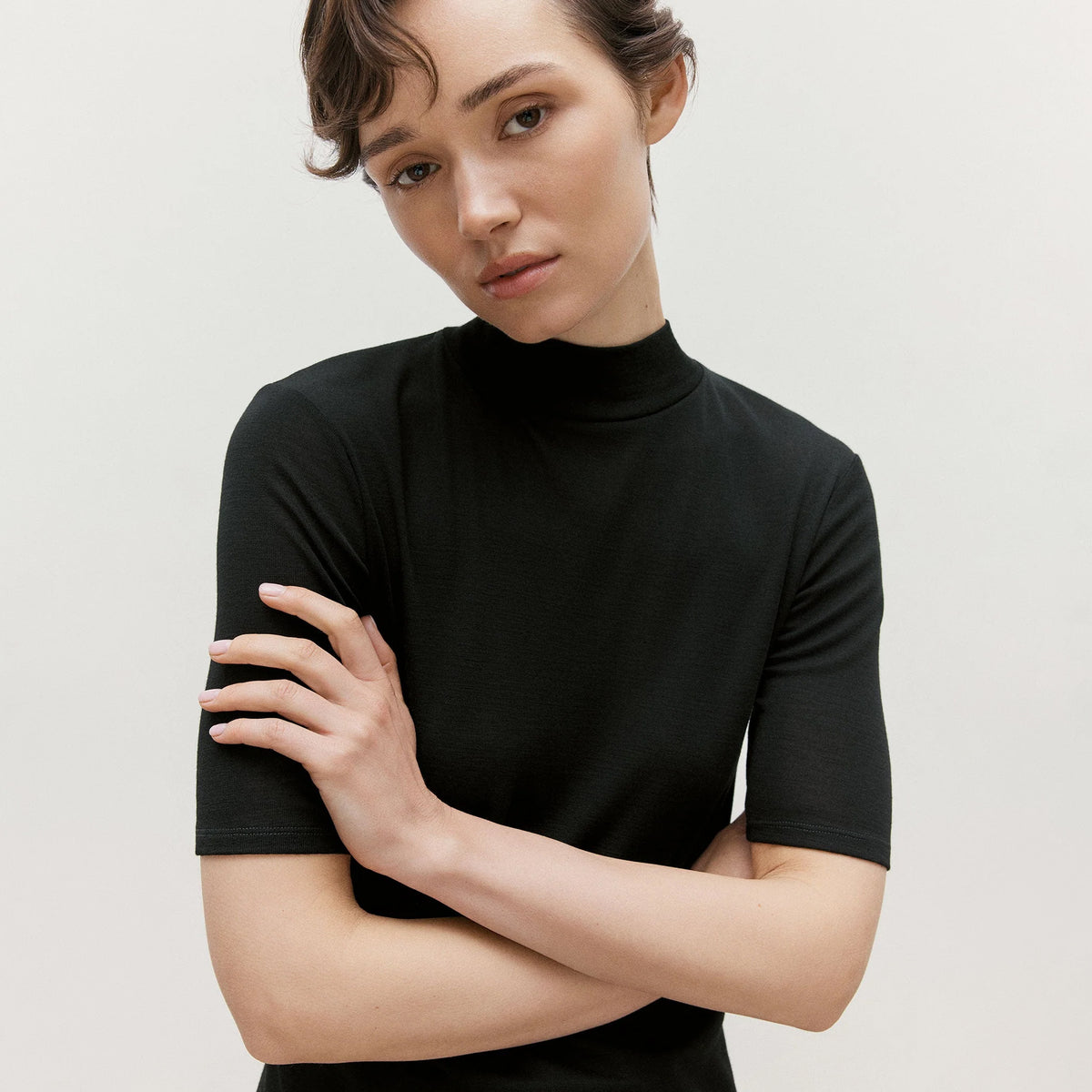 Sunspel Womens Fine Wool S/S Jersey Top Black