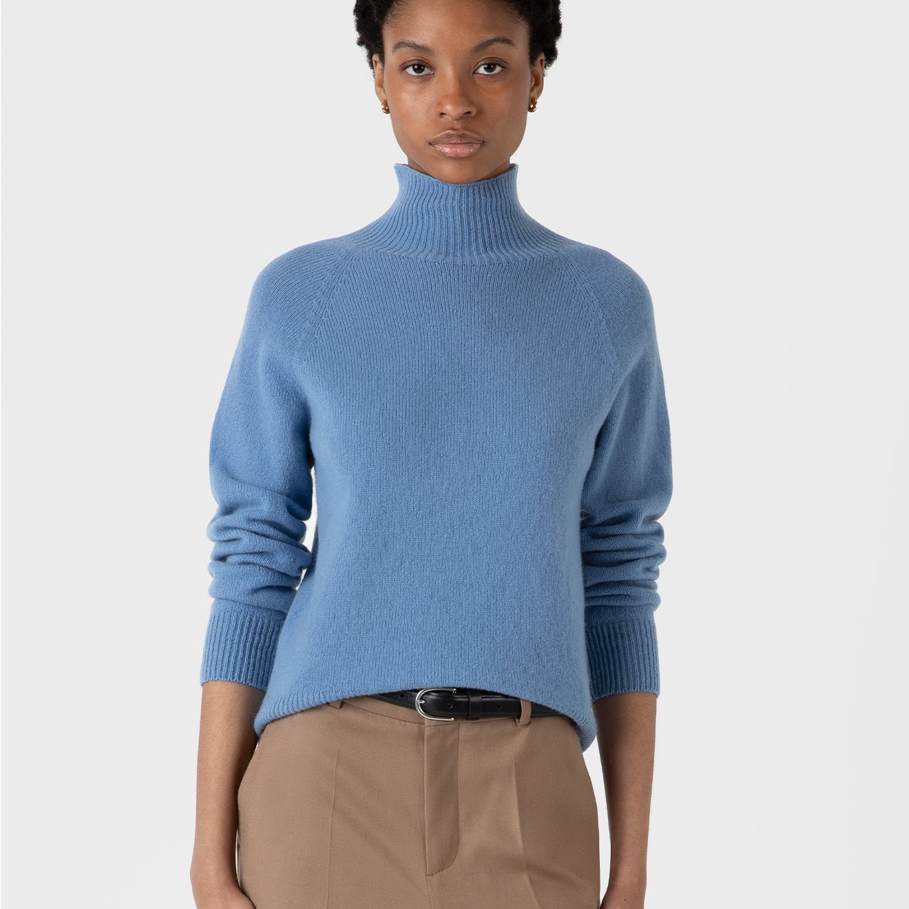 Sunspel Womens Funnel Neck Jumper Cornflower - pam pam