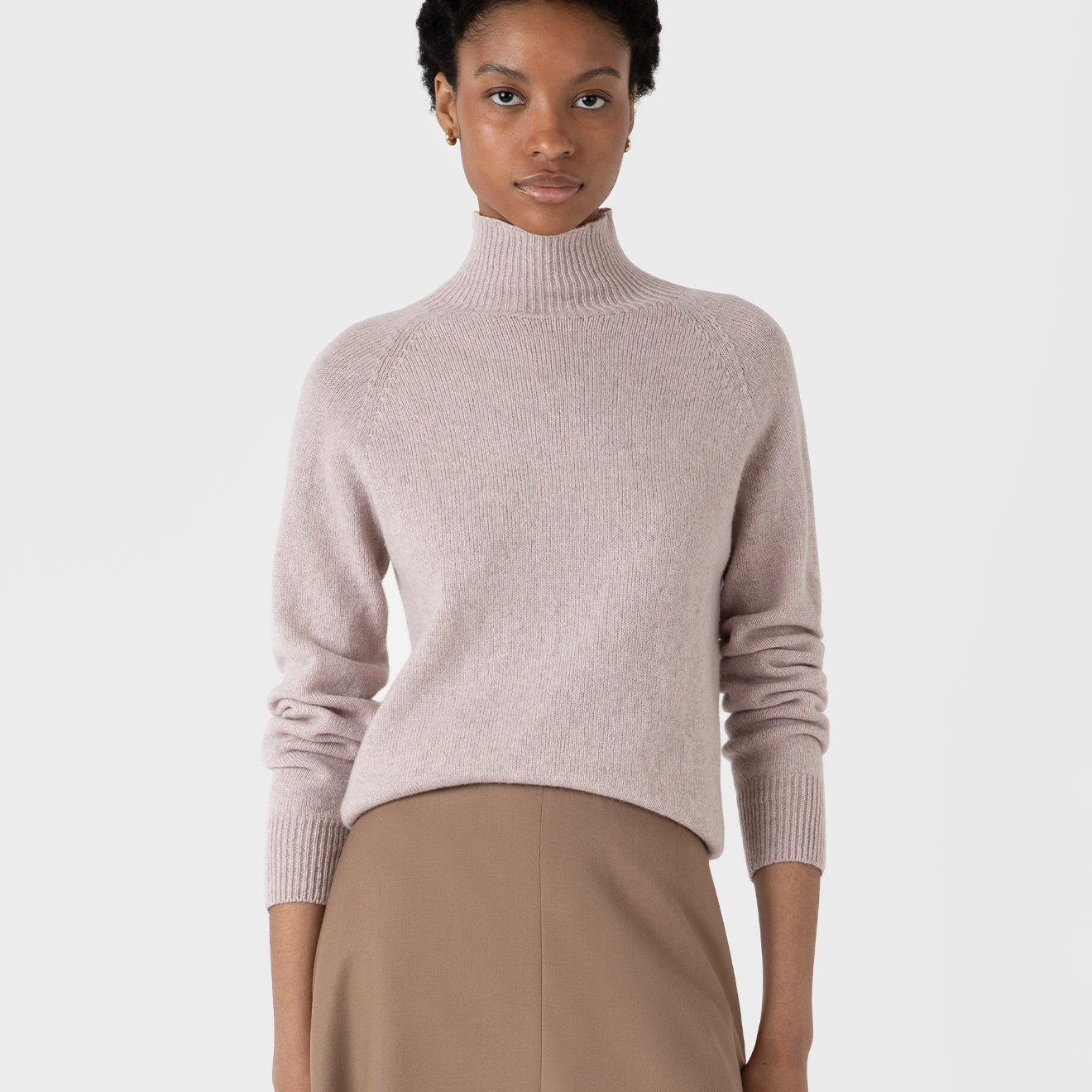 Sunspel Womens Funnel Neck Jumper Pale Pink Twist - pam pam