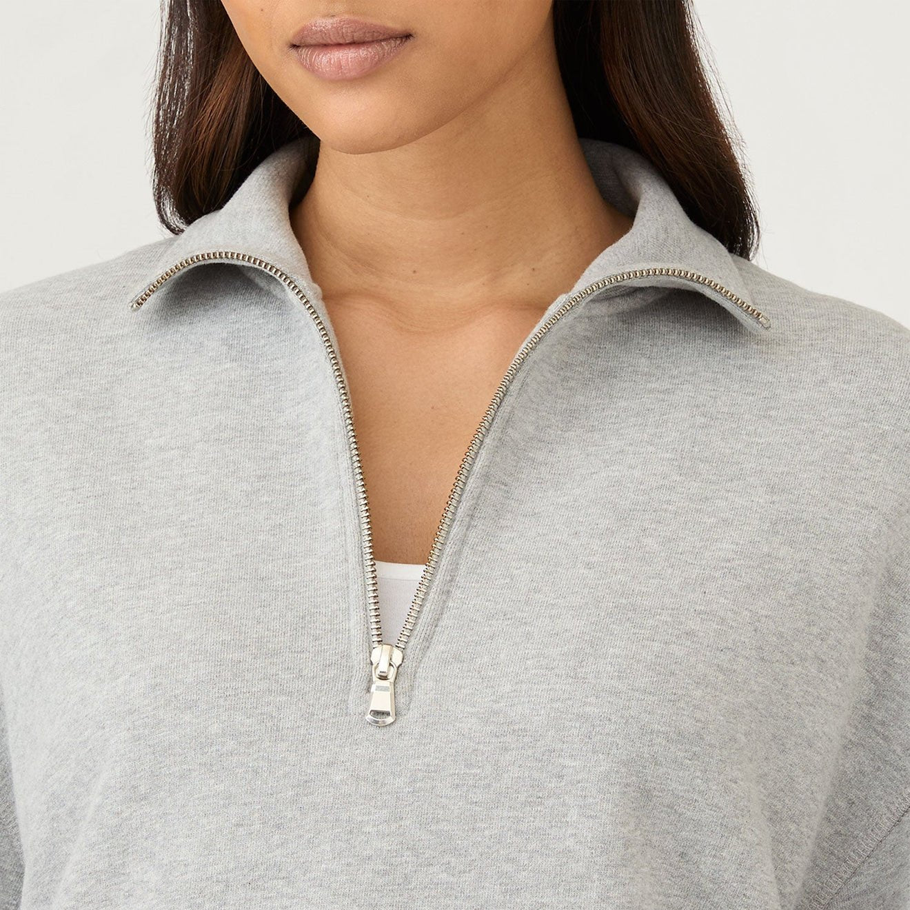 Sunspel Womens Half Zip Loopback Sweatshirt Grey Melange - pam pam