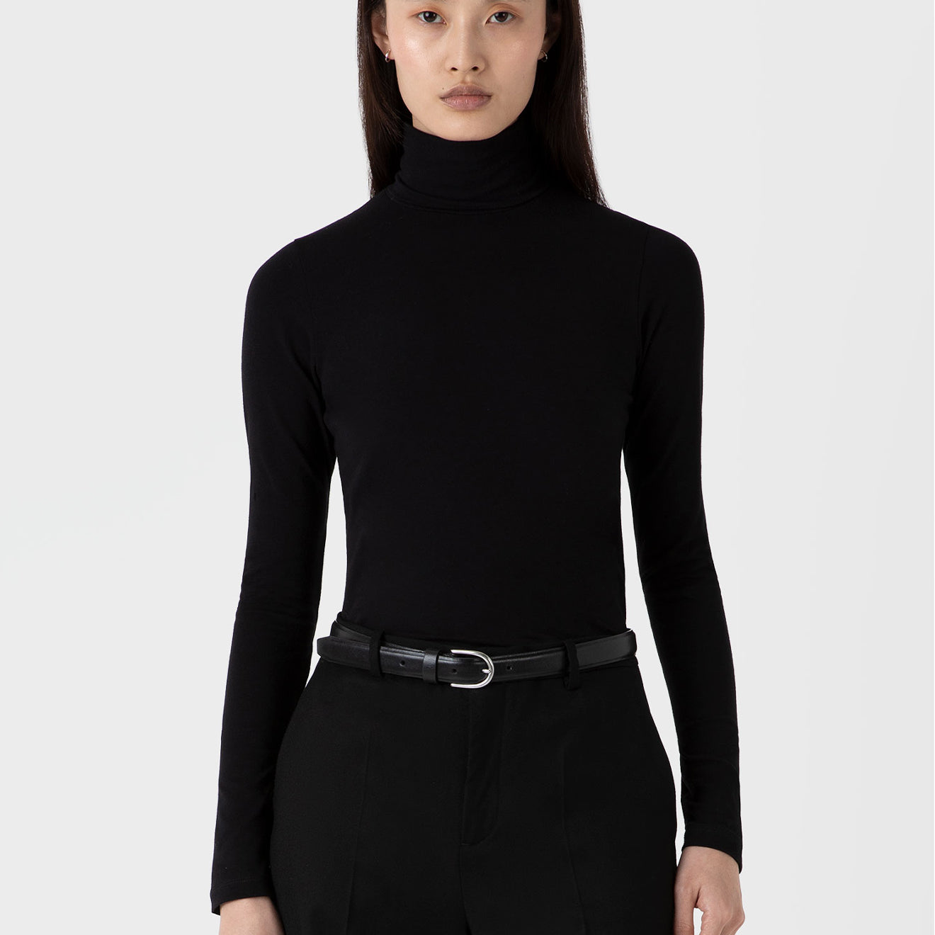 Sunspel Womens L/S Roll Neck Top Black - pam pam