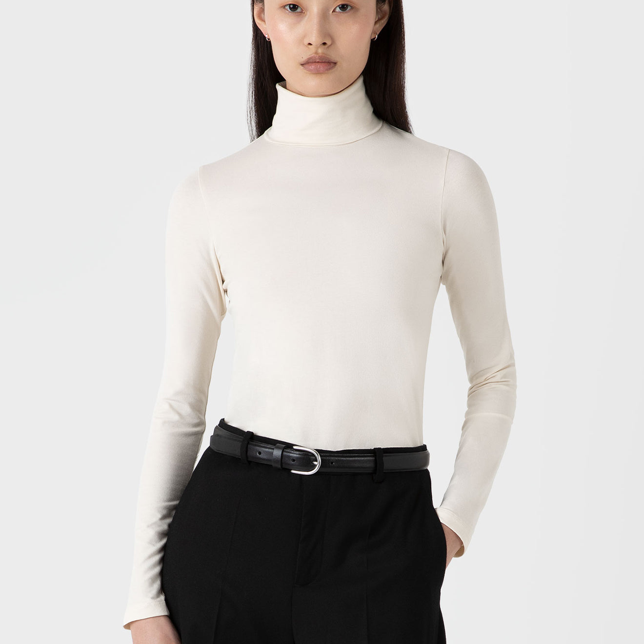 Sunspel Womens L/S Roll Neck Top Ecru - pam pam