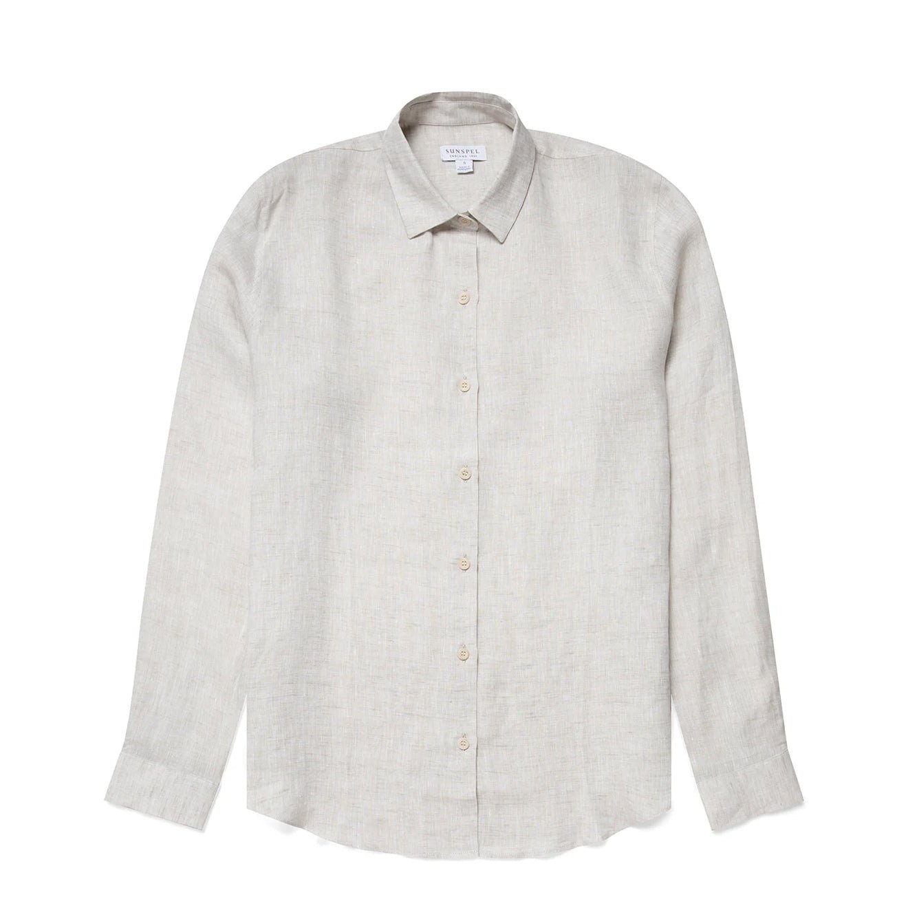 Sunspel Womens L/S Shirt Oatmeal Melange Linen - pam pam