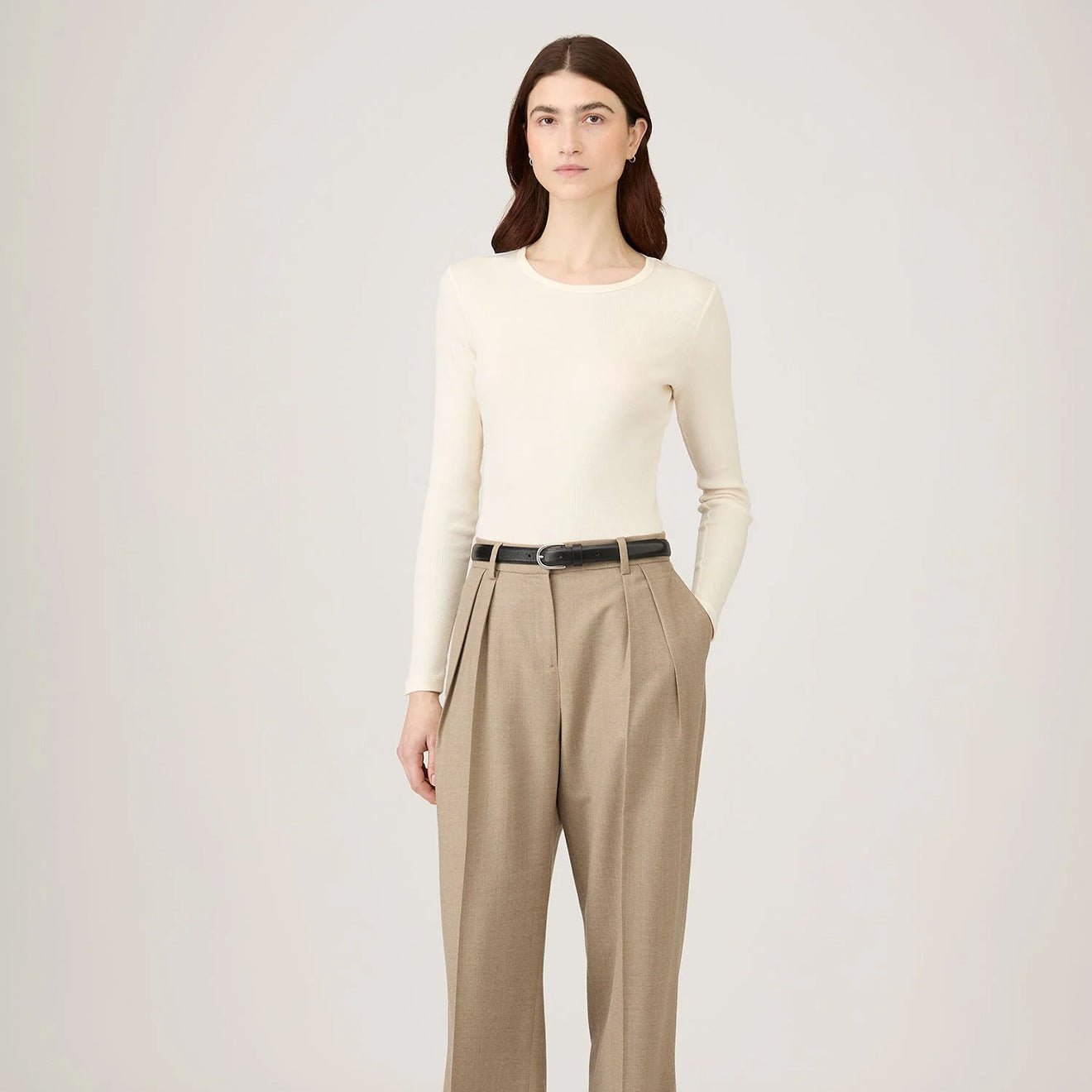 Sunspel Womens Rib L/S T-Shirt Ecru - pam pam