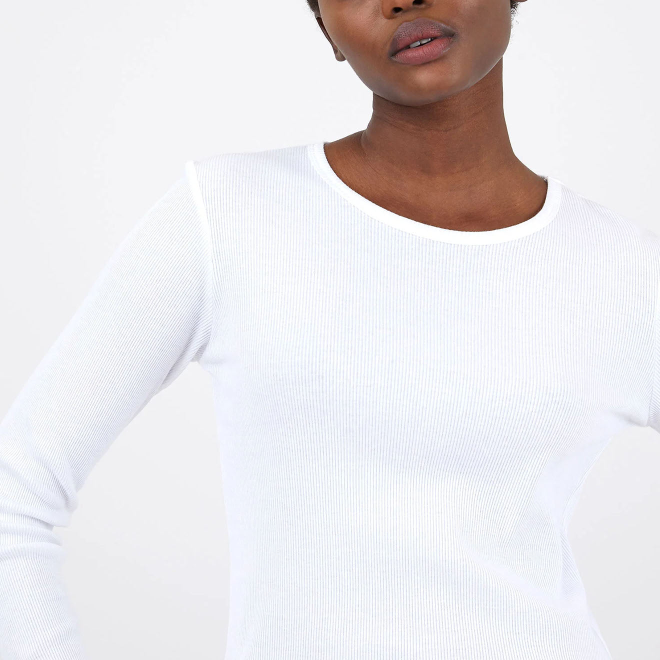 Sunspel Womens Ribbed Long Sleeve T-Shirt White - pam pam