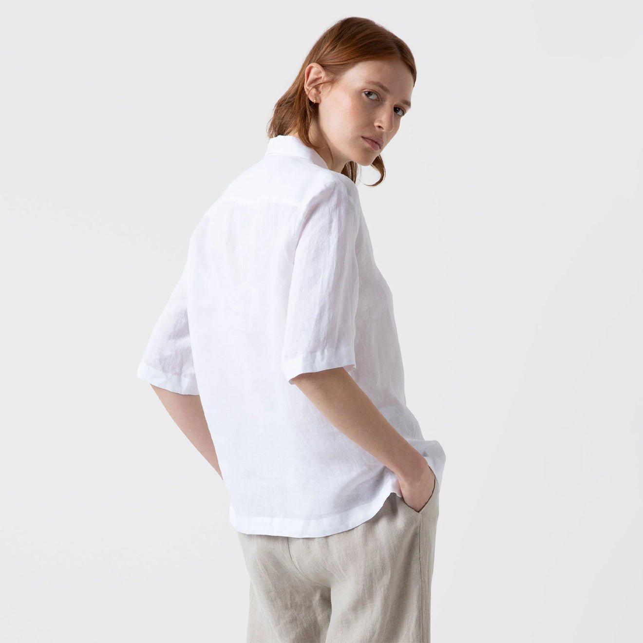 Sunspel Womens S/S Shirt White - pam pam