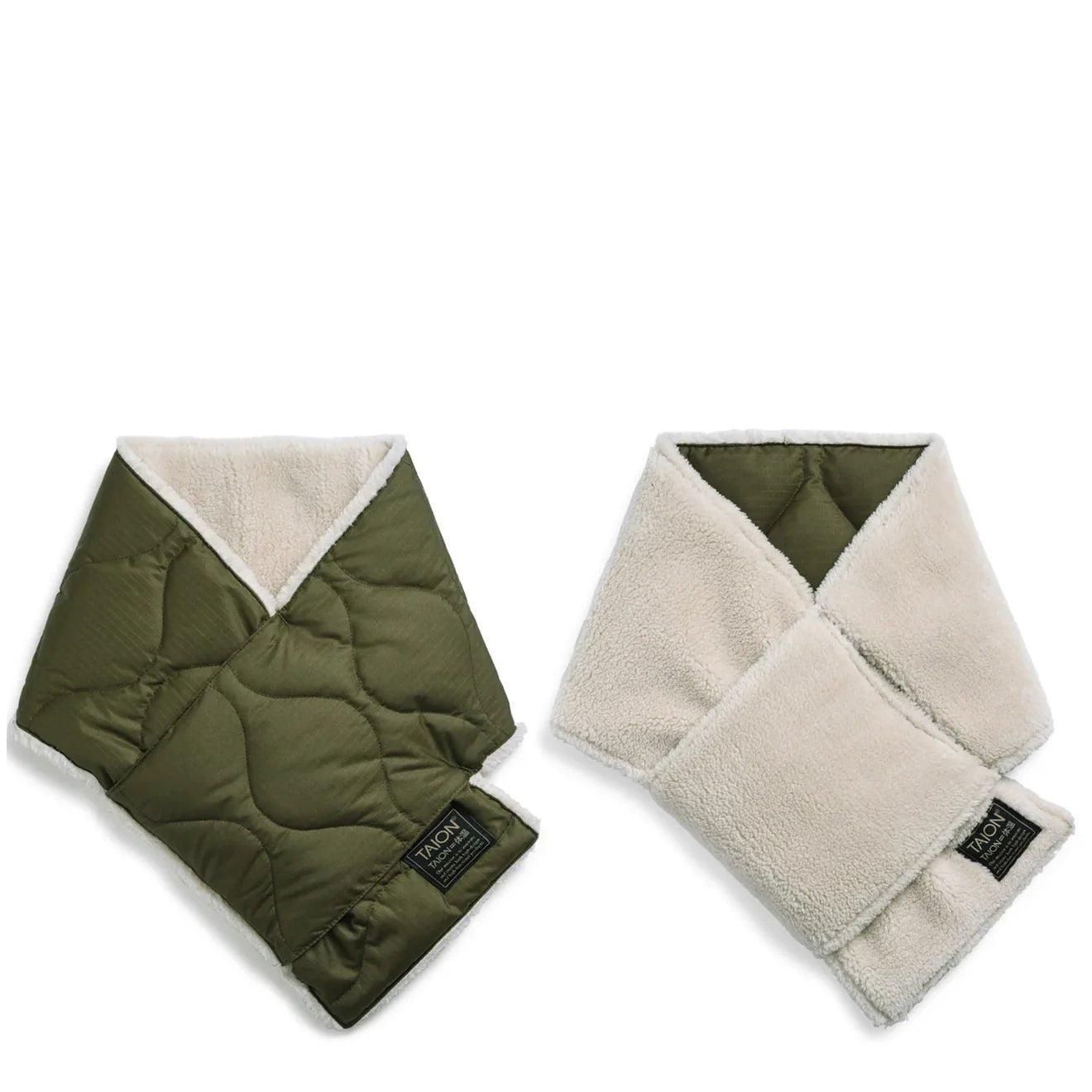 Taion Military Reversible Down Scarf Dark Olive / Cream - pam pam