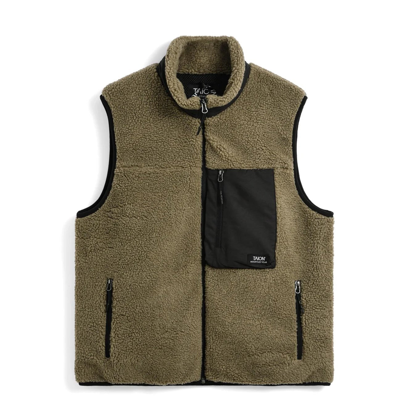 Taion Mountain W-Zip Boa Hi Neck Vest Dark Beige / Black - pam pam