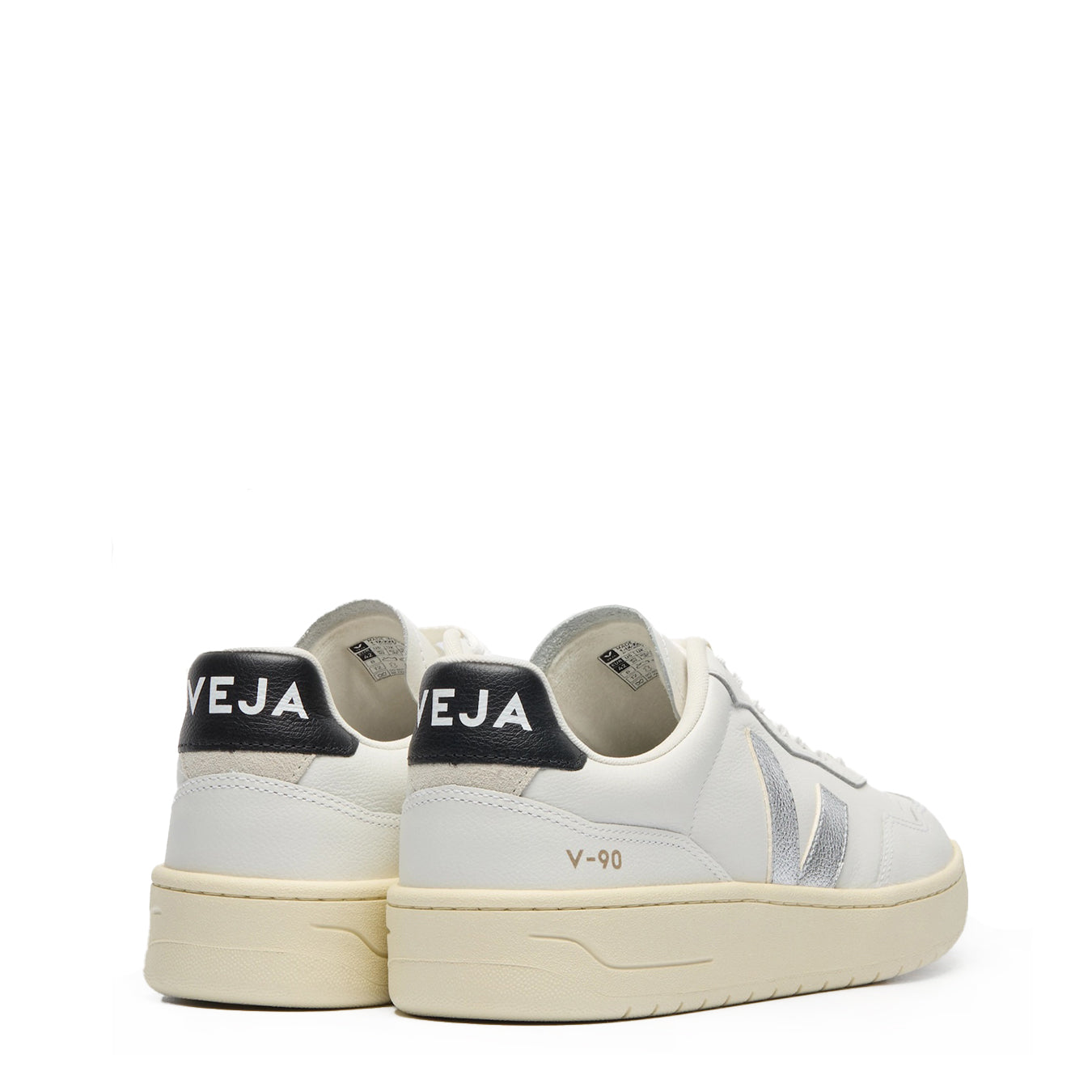 Veja Womens V-90 Leather White Silver Black - pam pam