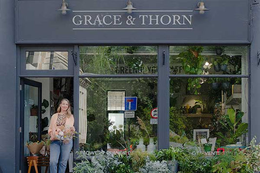Nik Southern, founder of Grace and Thorn florists, in her Hackney Road shop