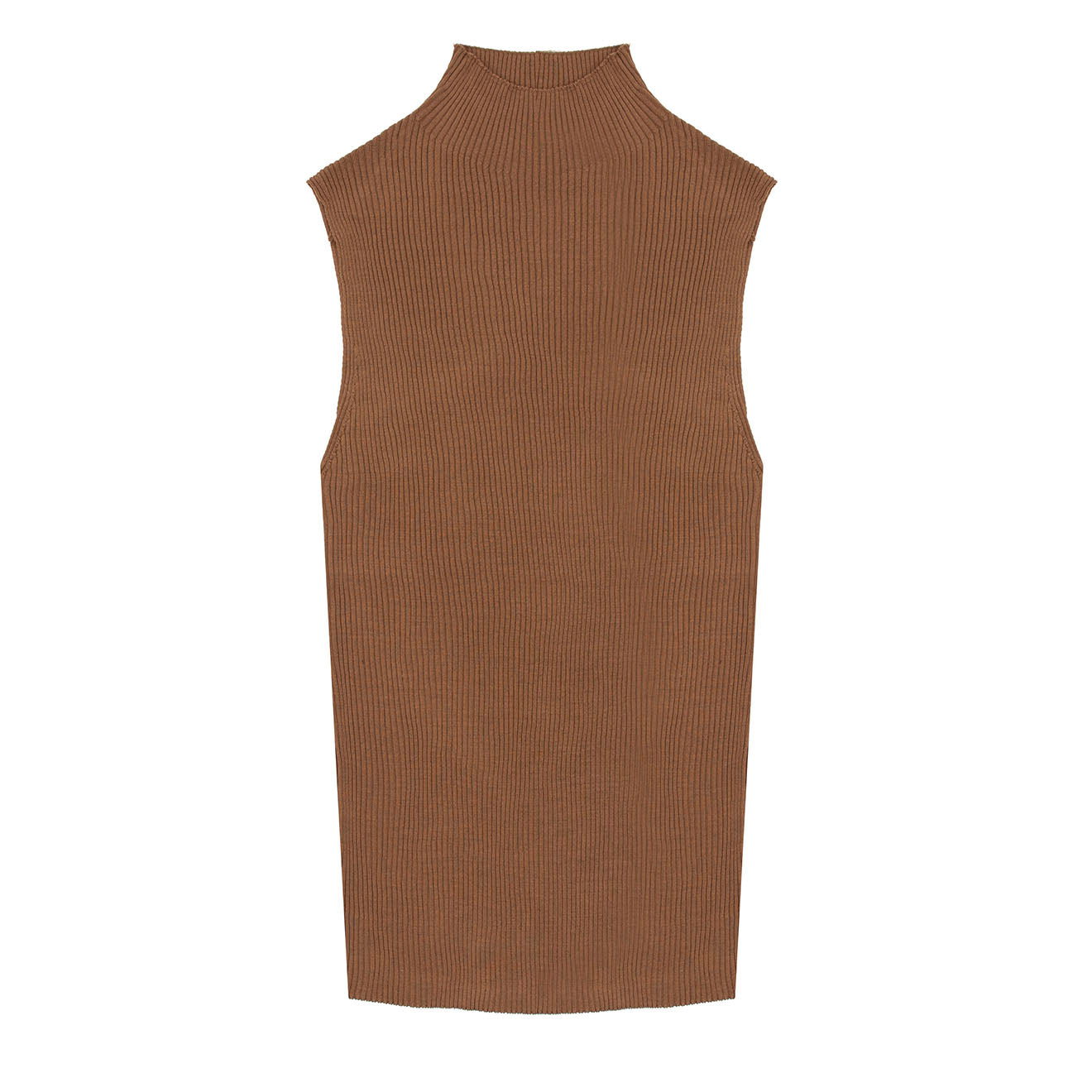 Sunspel Womens Mulberry Silk Rib Vest Jumper Dark Sand