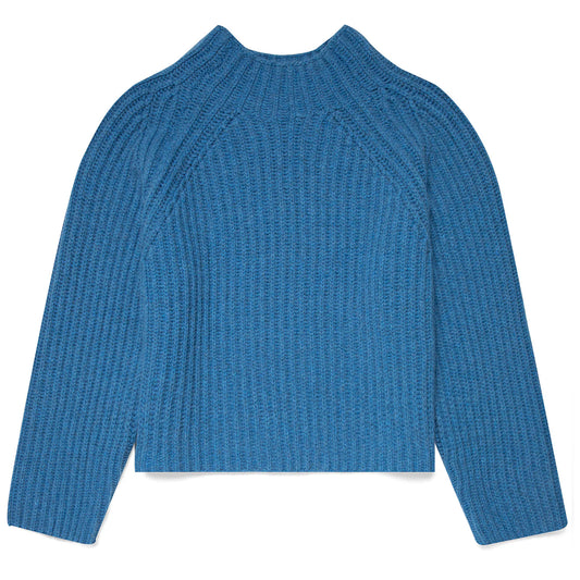 Sunspel Womens Lambswool Chunky Funnel Neck Jumper Blue Jean