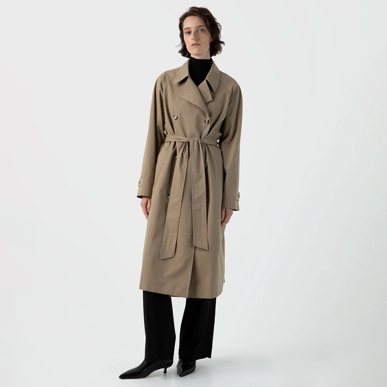 Sunspel Womens Trench Coat Dark Stone