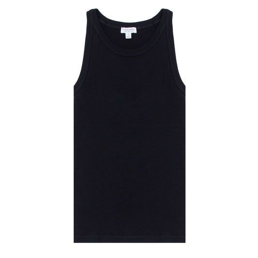 Sunspel Womens Ribbed Tank Top Black