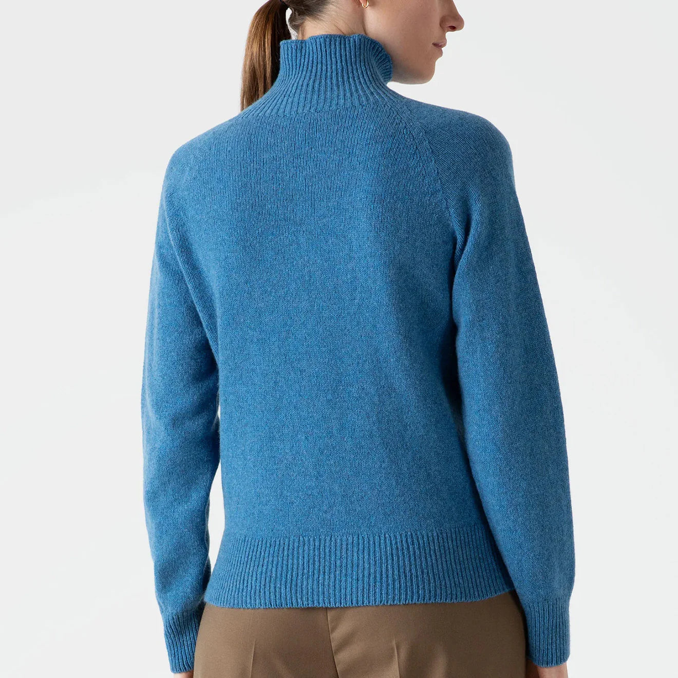 Sunspel Womens Lambswool Funnel Neck Jumper Blue Jean