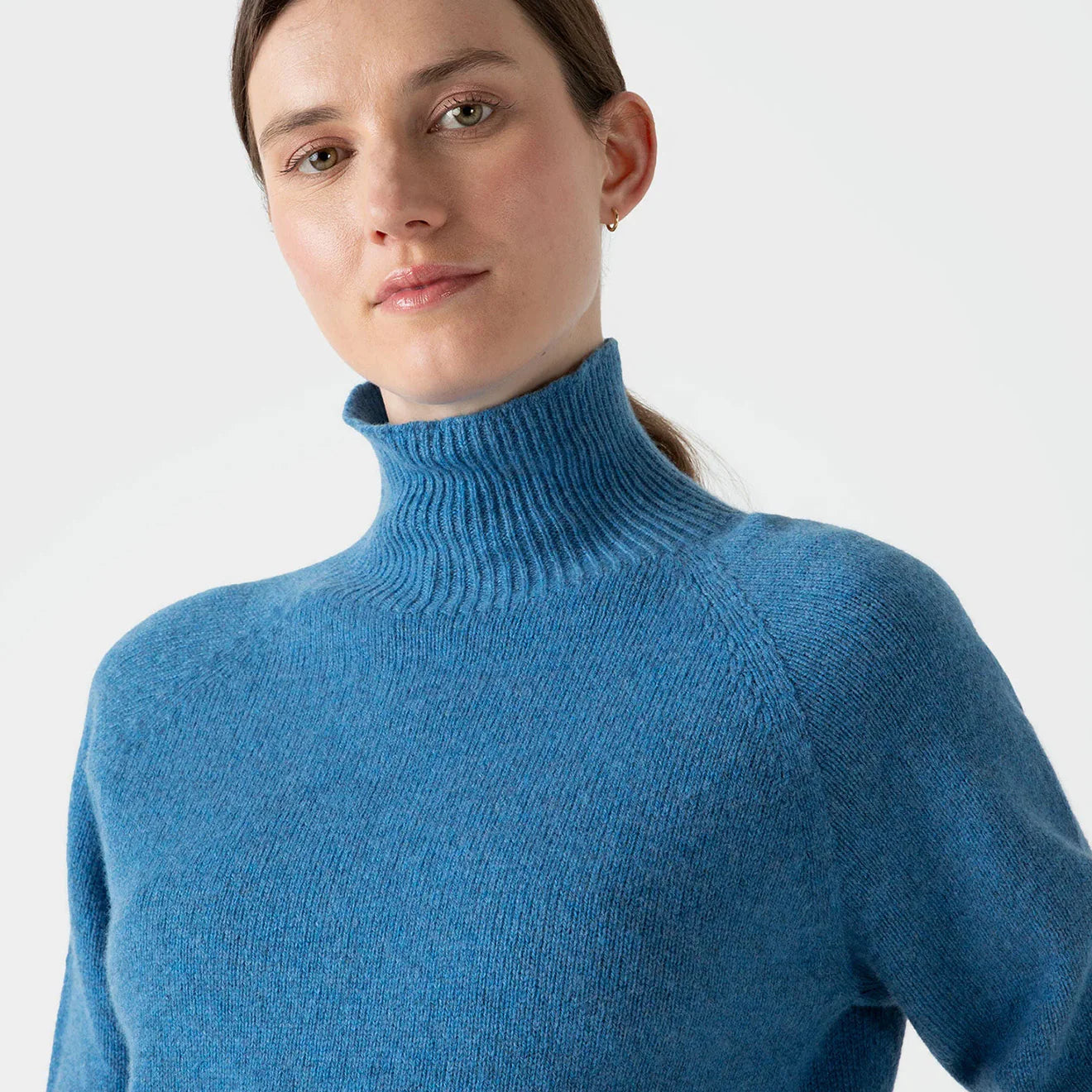 Sunspel Womens Lambswool Funnel Neck Jumper Blue Jean