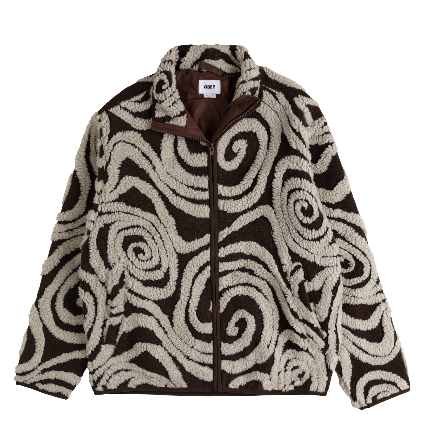Obey Womens Swirls Jacquard Zip Jacket Brown Multi