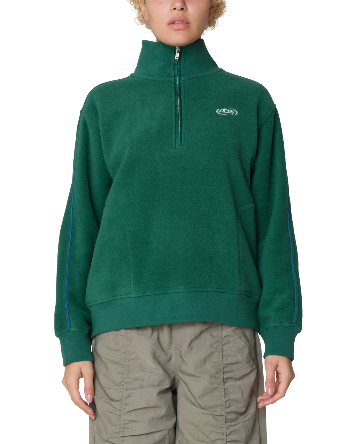 Obey Womens Watts Zip Mock Neck Forest
