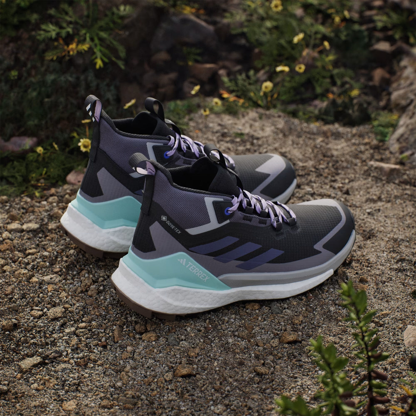 Adidas Terrex Womens Free Hiker 2.0 Gore-Tex Hiking Shoes Core Black / Preloved Violet / Taupe Oxide - pam pam 