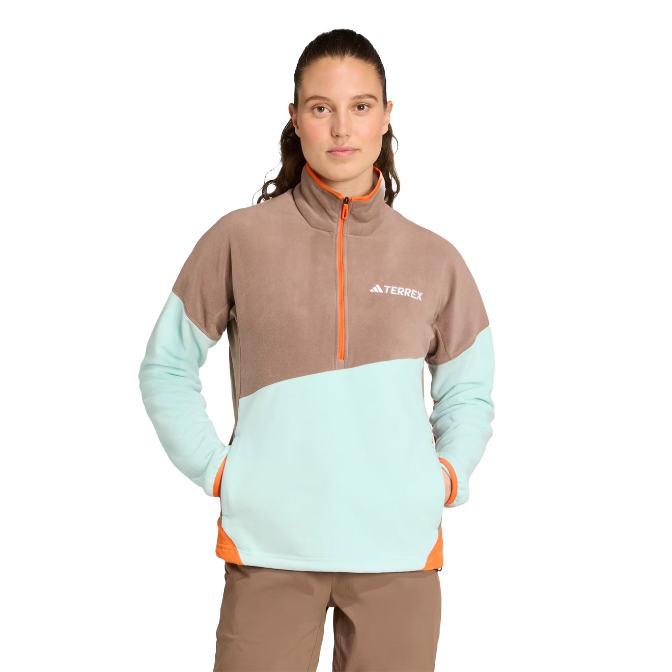 Adidas Terrex Womens MT Fleece Anorak Trace Brown / Semi Flash Aqua / Semi Impact Orange - pam pam 