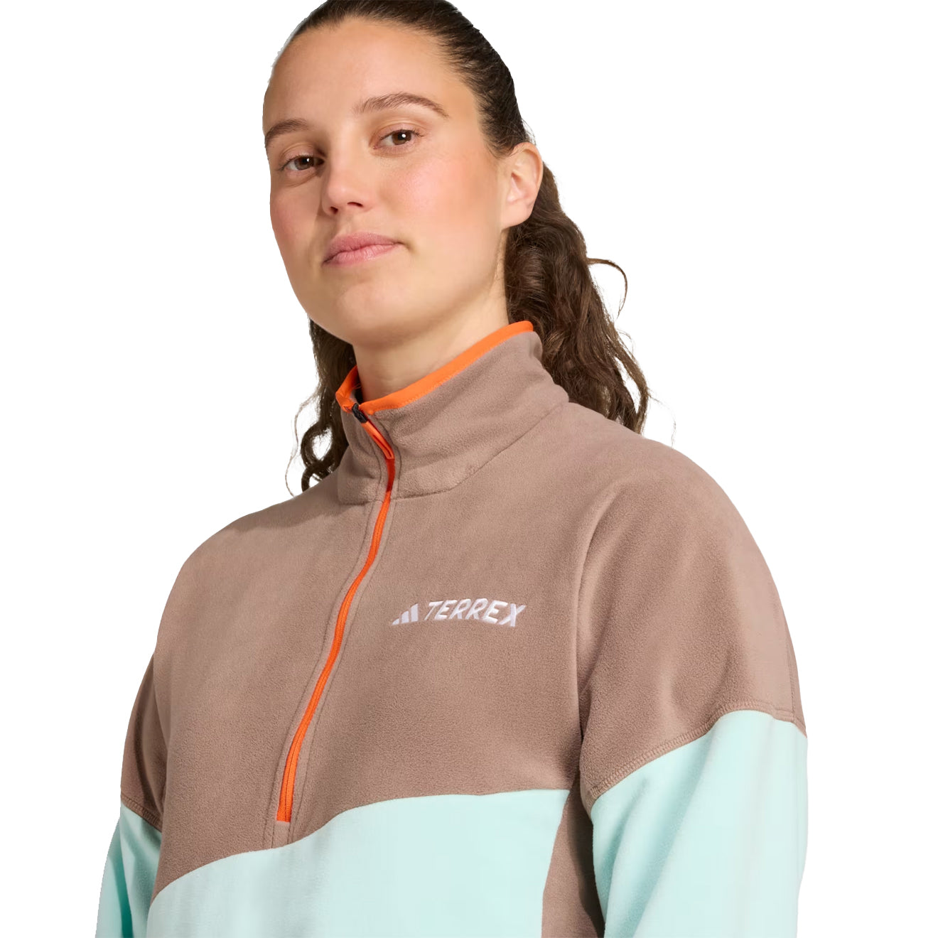 Adidas Terrex Womens MT Fleece Anorak Trace Brown / Semi Flash Aqua / Semi Impact Orange - pam pam 