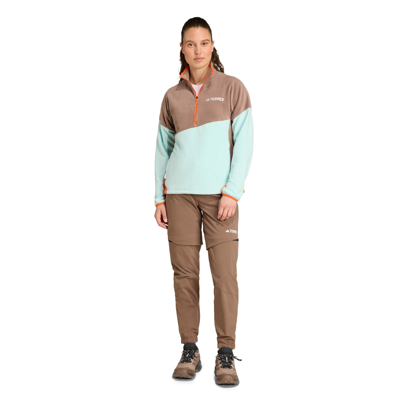 Adidas Terrex Womens MT Fleece Anorak Trace Brown / Semi Flash Aqua / Semi Impact Orange - pam pam 