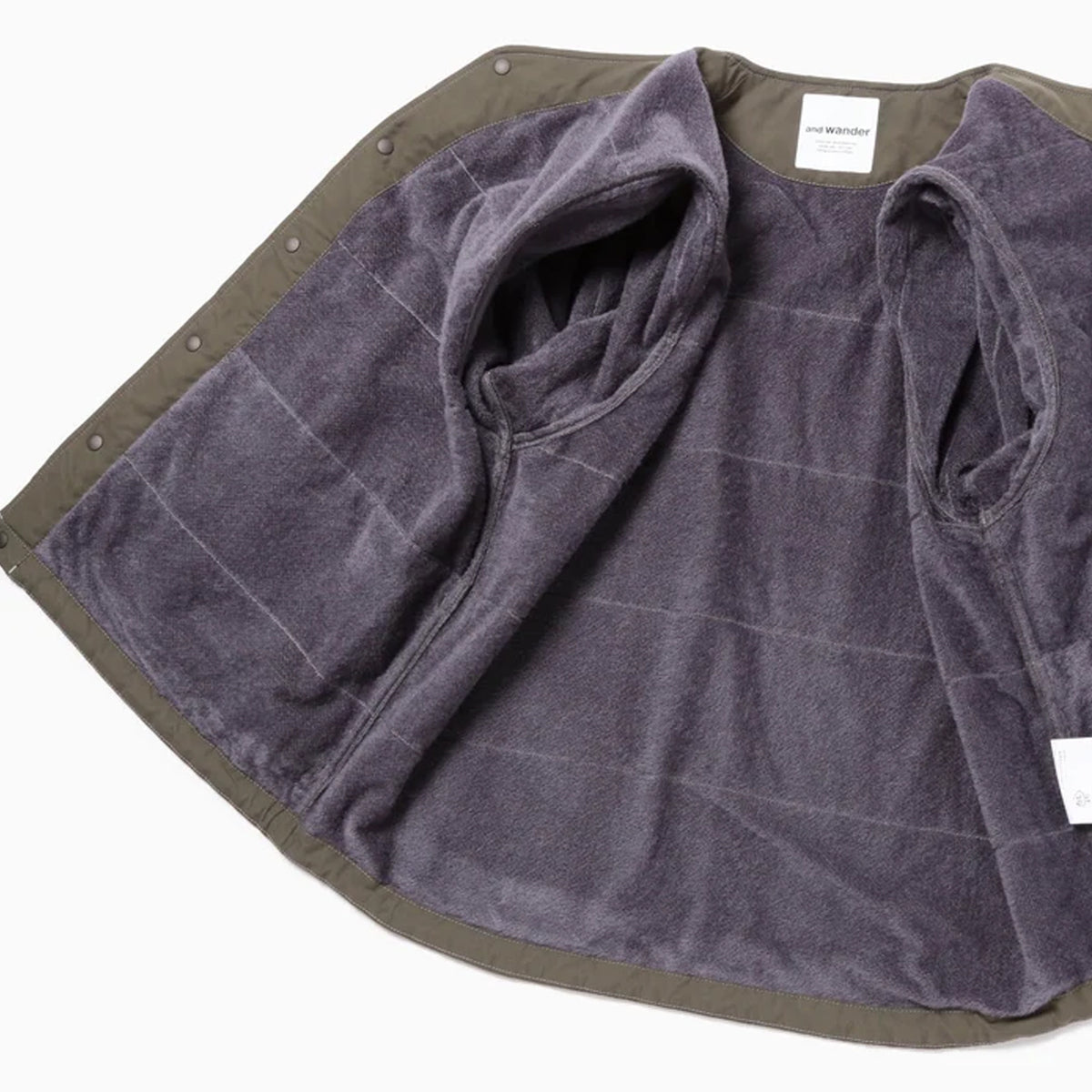 And Wander C/N Octa Collarless Shirt Jacket Light Khaki