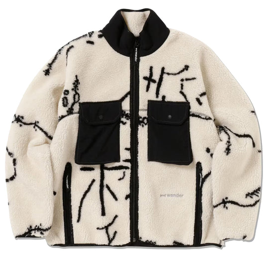 And Wander Womens Daijiro Ohara Map Key Boa Jacket Off White