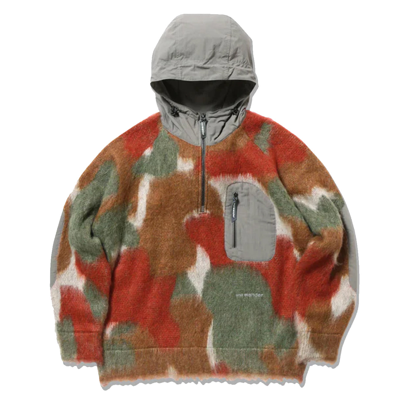 And Wander Womens Mix Color Shaggy Knit Hoodie Brown Mix