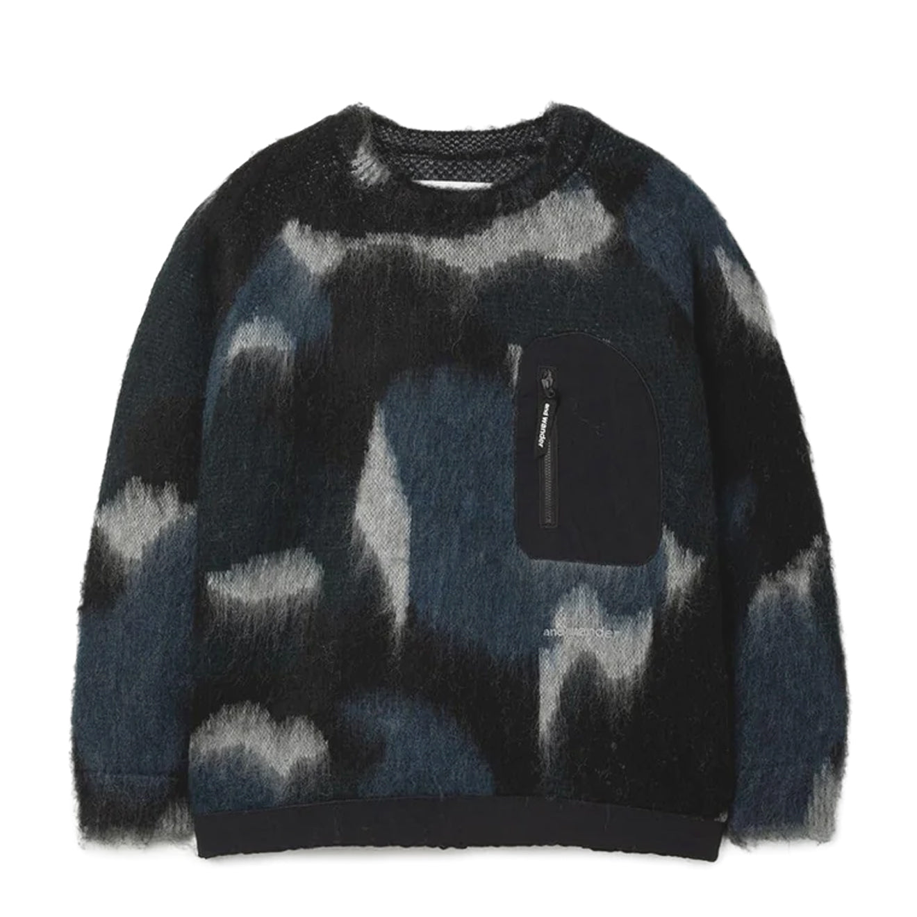 And Wander Womens Mix Color Shaggy Knit Sweater Black Mix
