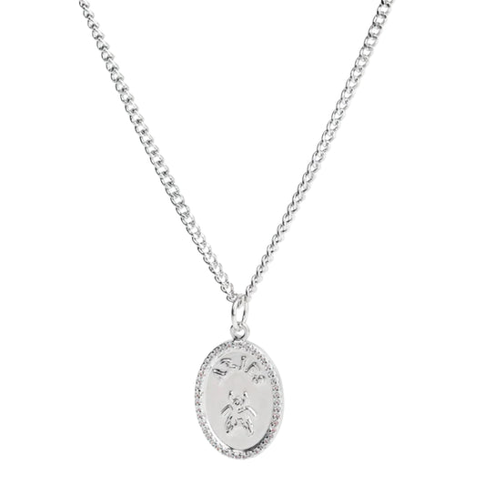 Aries Chain Necklace With Fly Paved Pendants Silver