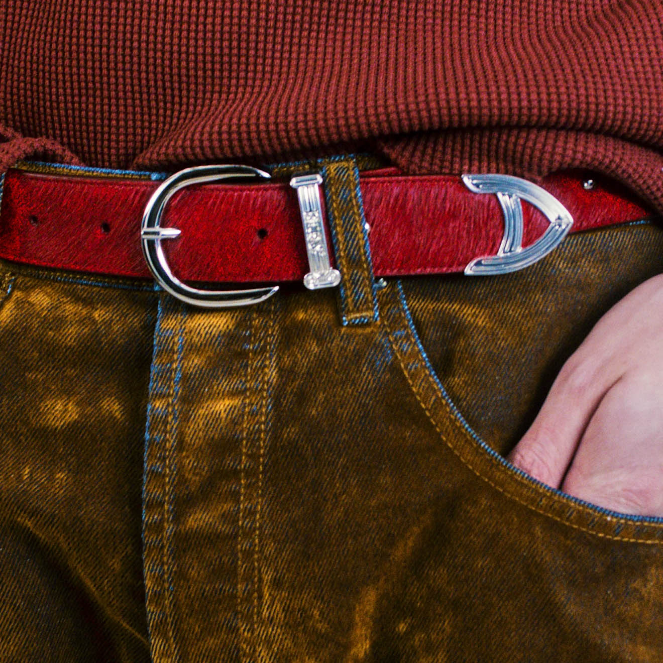 Aries Ponyskin Mazzo Belt Red - pam pam 