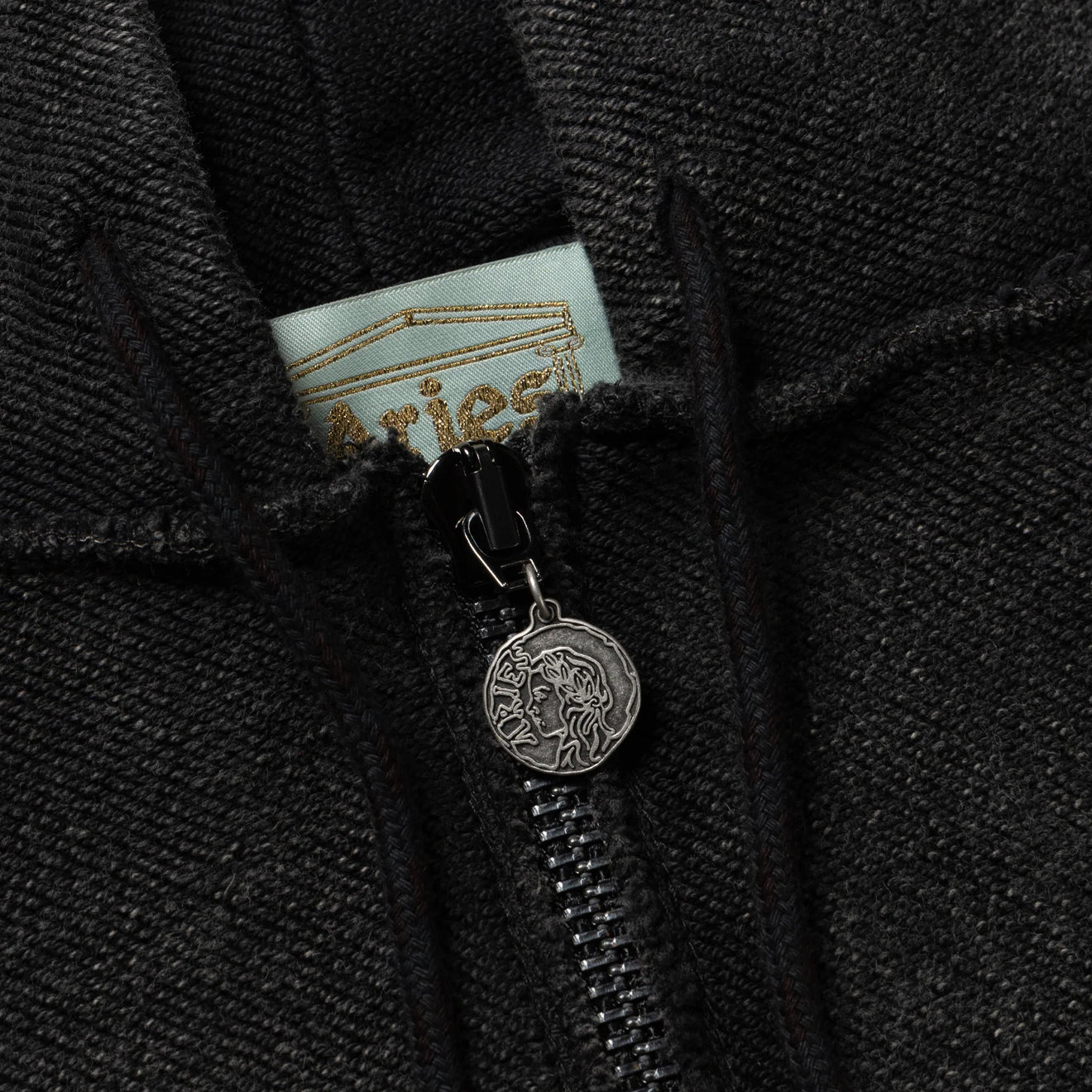 Aries Womens Aged Reverso Temple Zip Through Hoodie Black