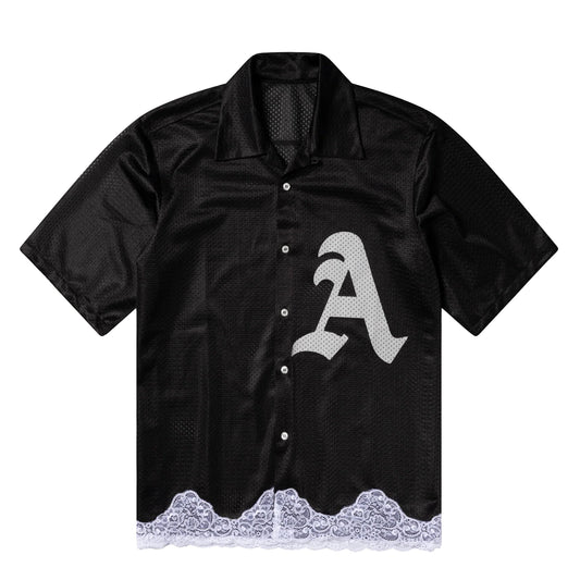 Aries Womens Gothic Lace Airtex Hawaiian Shirt Black