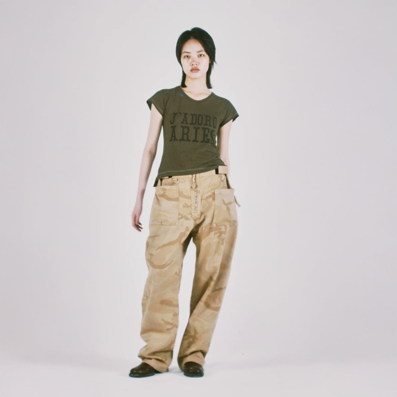 Aries Womens J'adoro Western Cap Sleeve Tee Olive