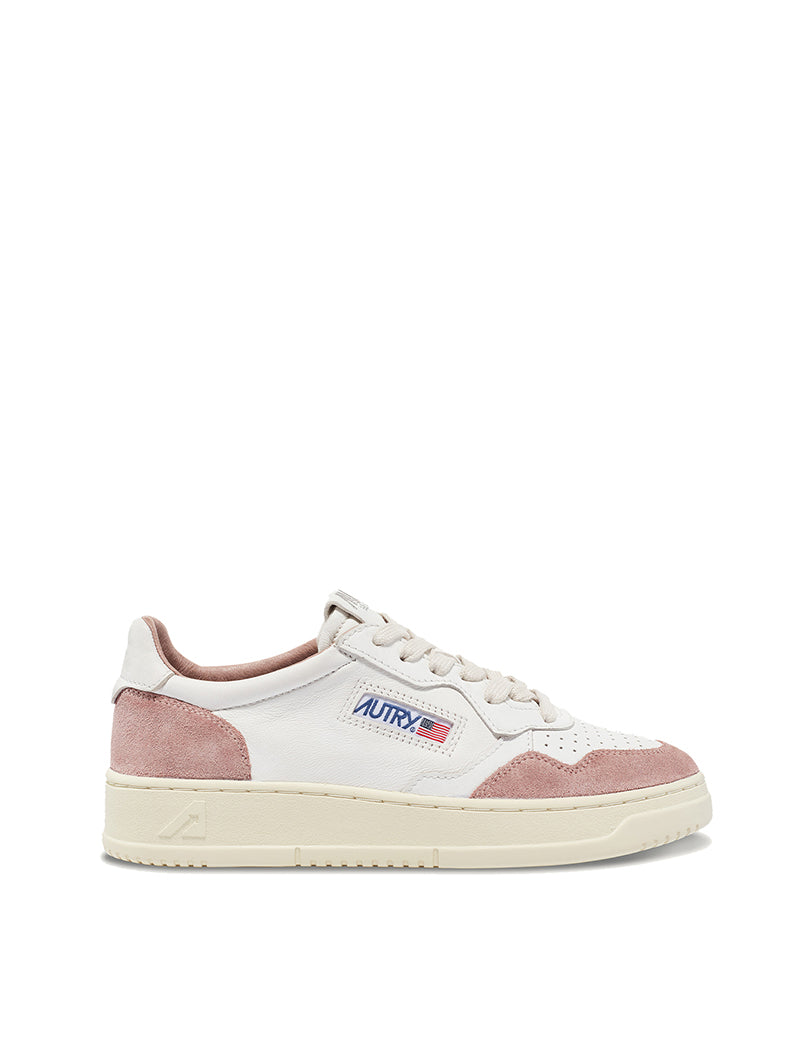 Autry Womens Medalist Low Trainers White Goatskin / Pink Suede - pam pam