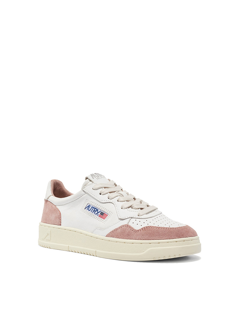 Autry Womens Medalist Low Trainers White Goatskin / Pink Suede - pam pam