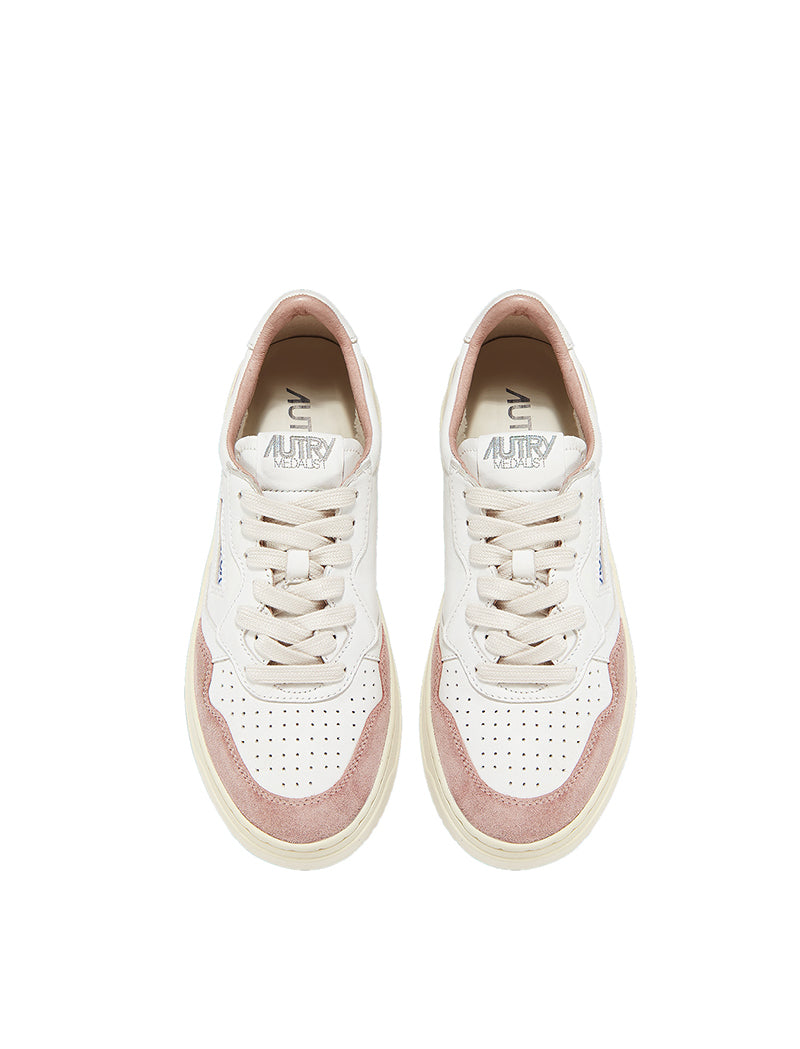 Autry Womens Medalist Low Trainers White Goatskin / Pink Suede - pam pam