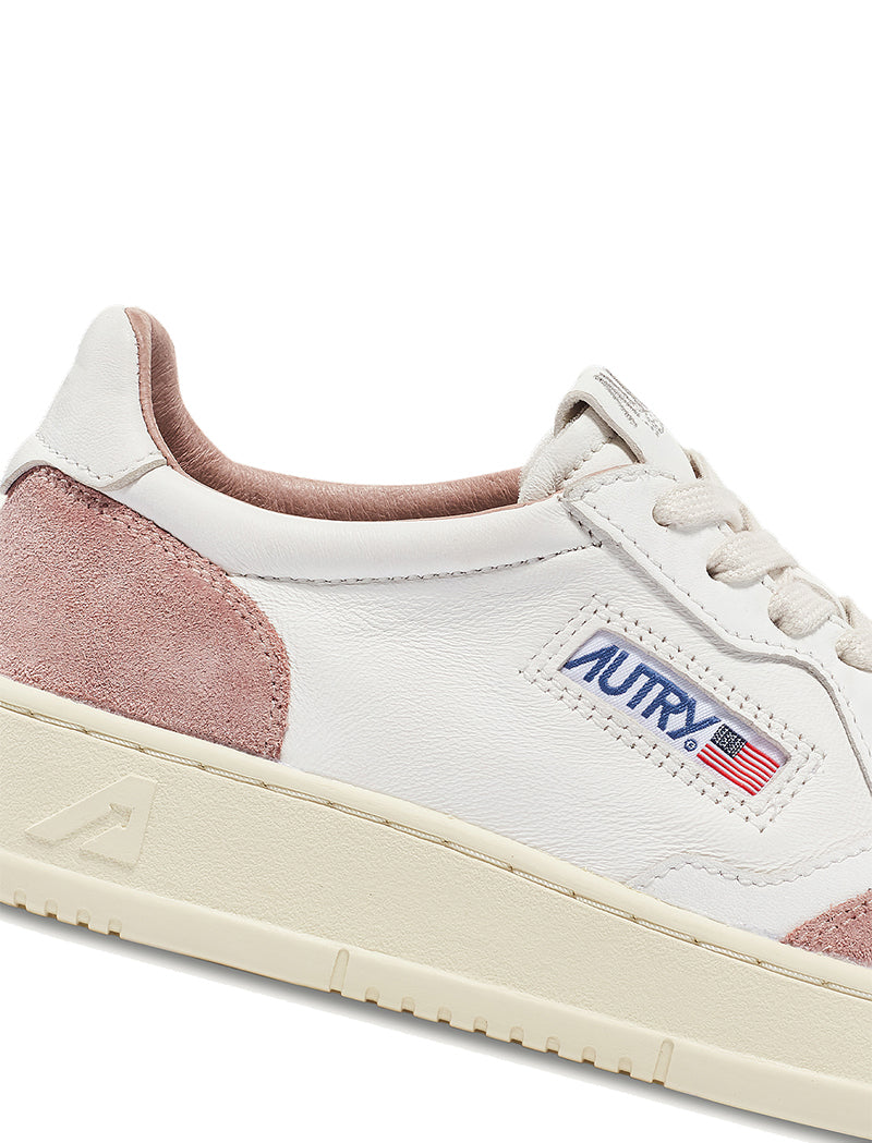 Autry Womens Medalist Low Trainers White Goatskin / Pink Suede - pam pam