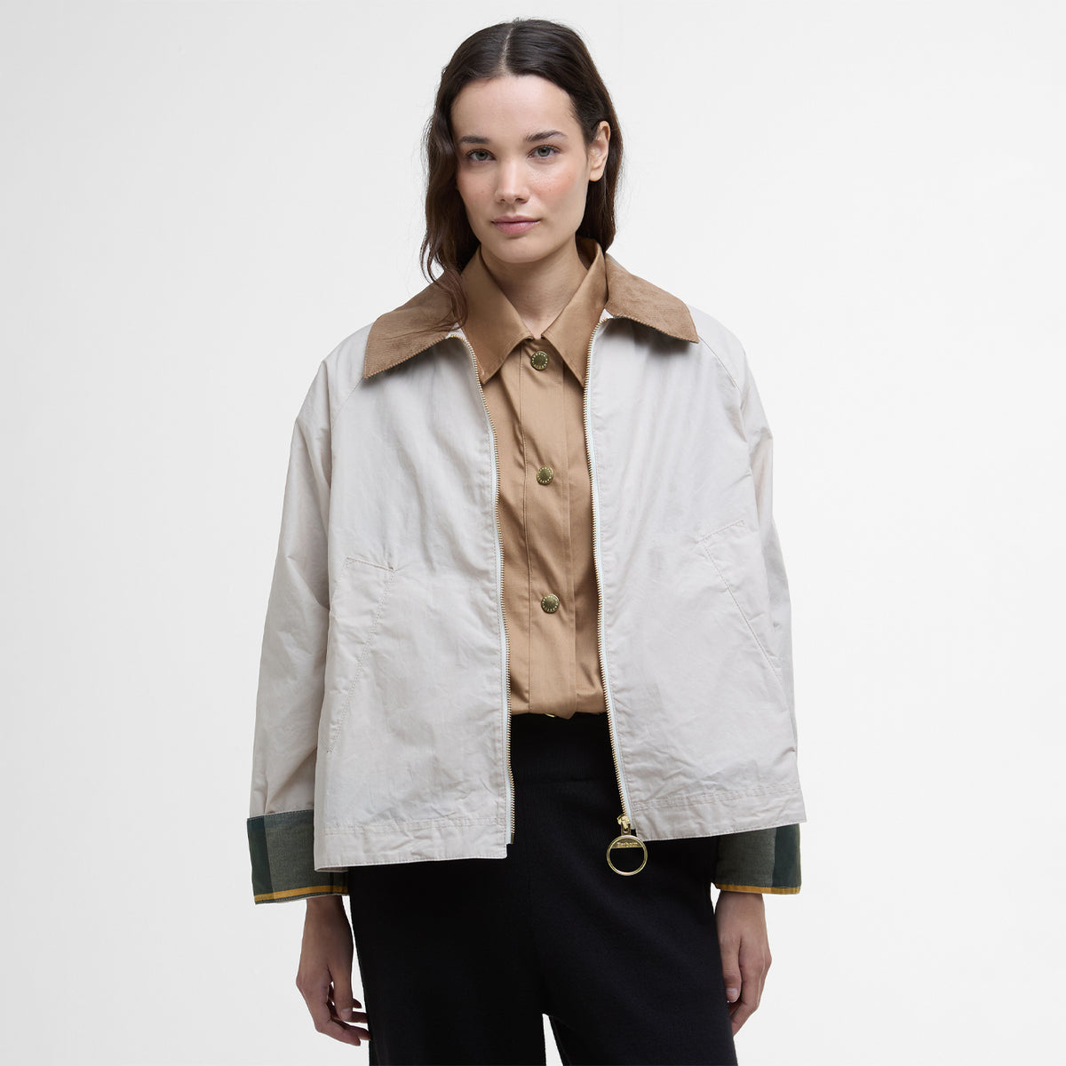 Barbour Womens Womens Catlin Showerproof Jacket Oatmeal/Ancient Tartan