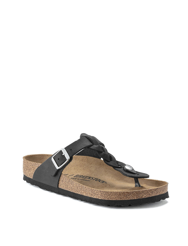 Birkenstock Gizeh Braided Oiled Leather Narrow Sandal Black Birkenstock