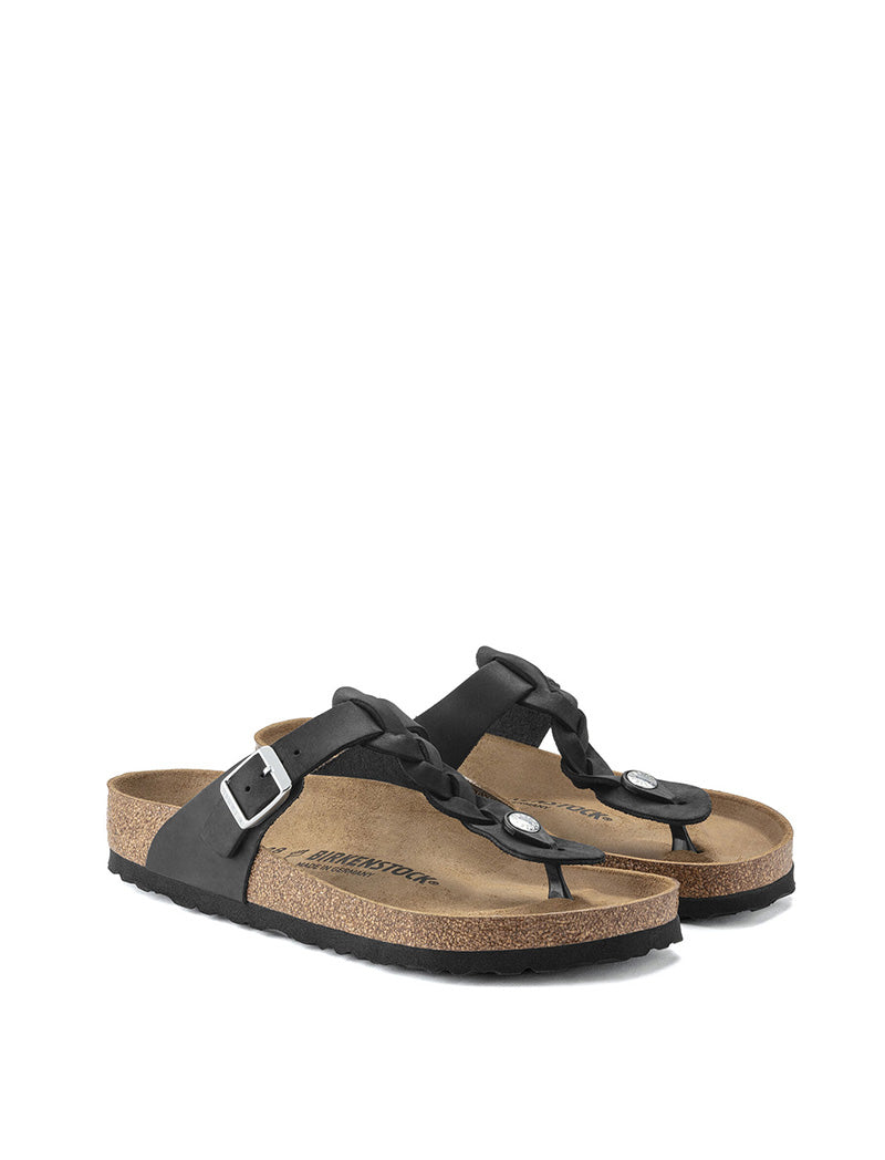 Birkenstock Gizeh Braided Oiled Leather Narrow Sandal Black Birkenstock